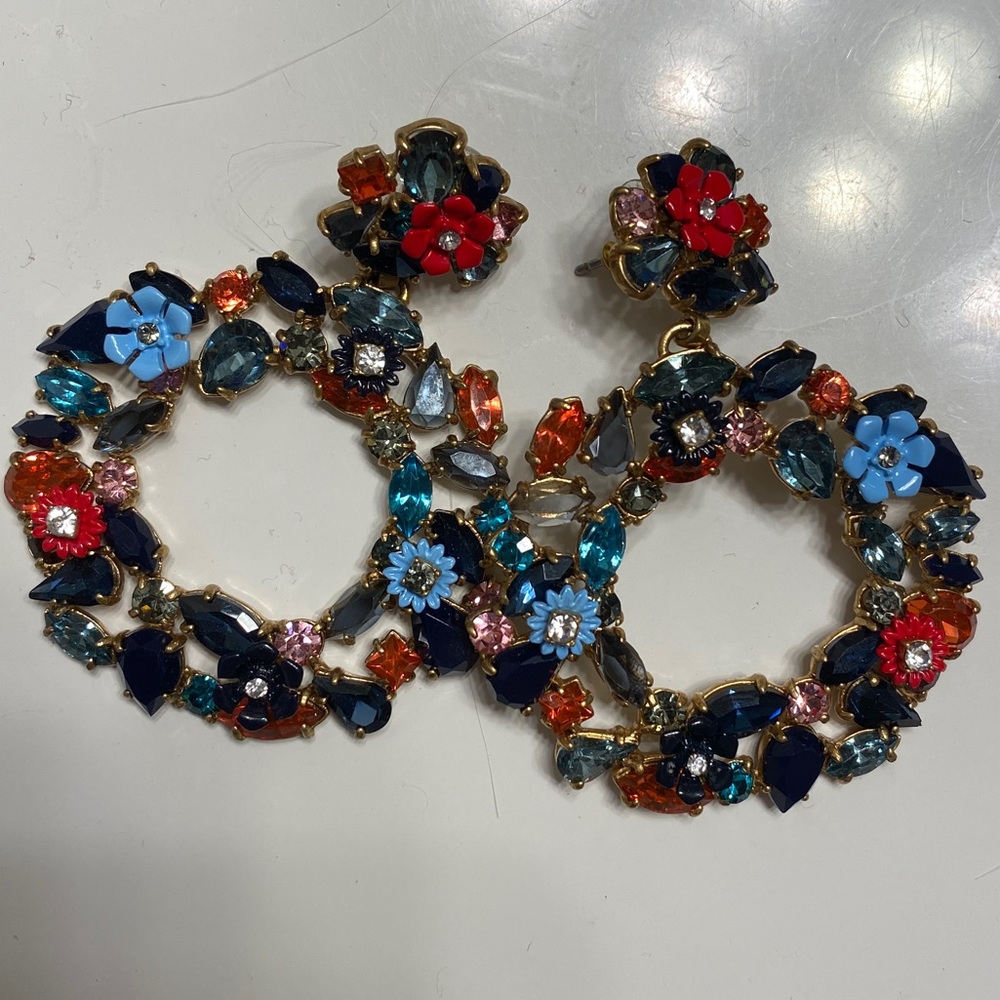 Colorful floral hoop earrings